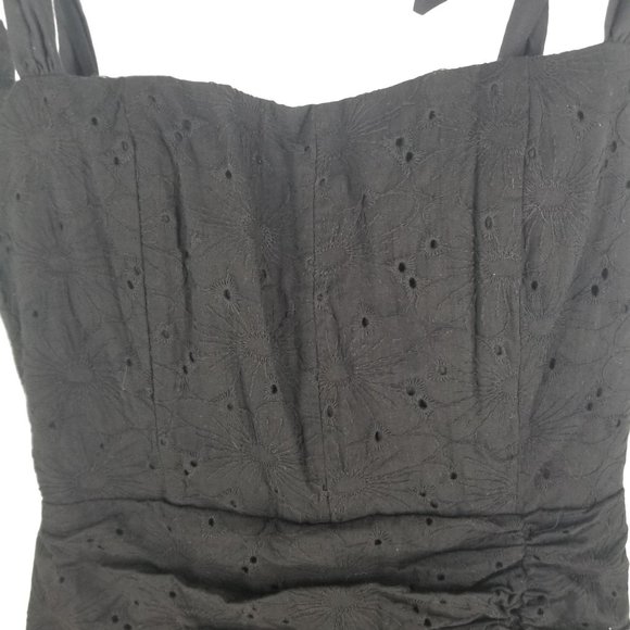 Sofia the Label Black Eyelet Mini Dress Bow Strap Daisy Cocktail Wedding Girly - Picture 7 of 13